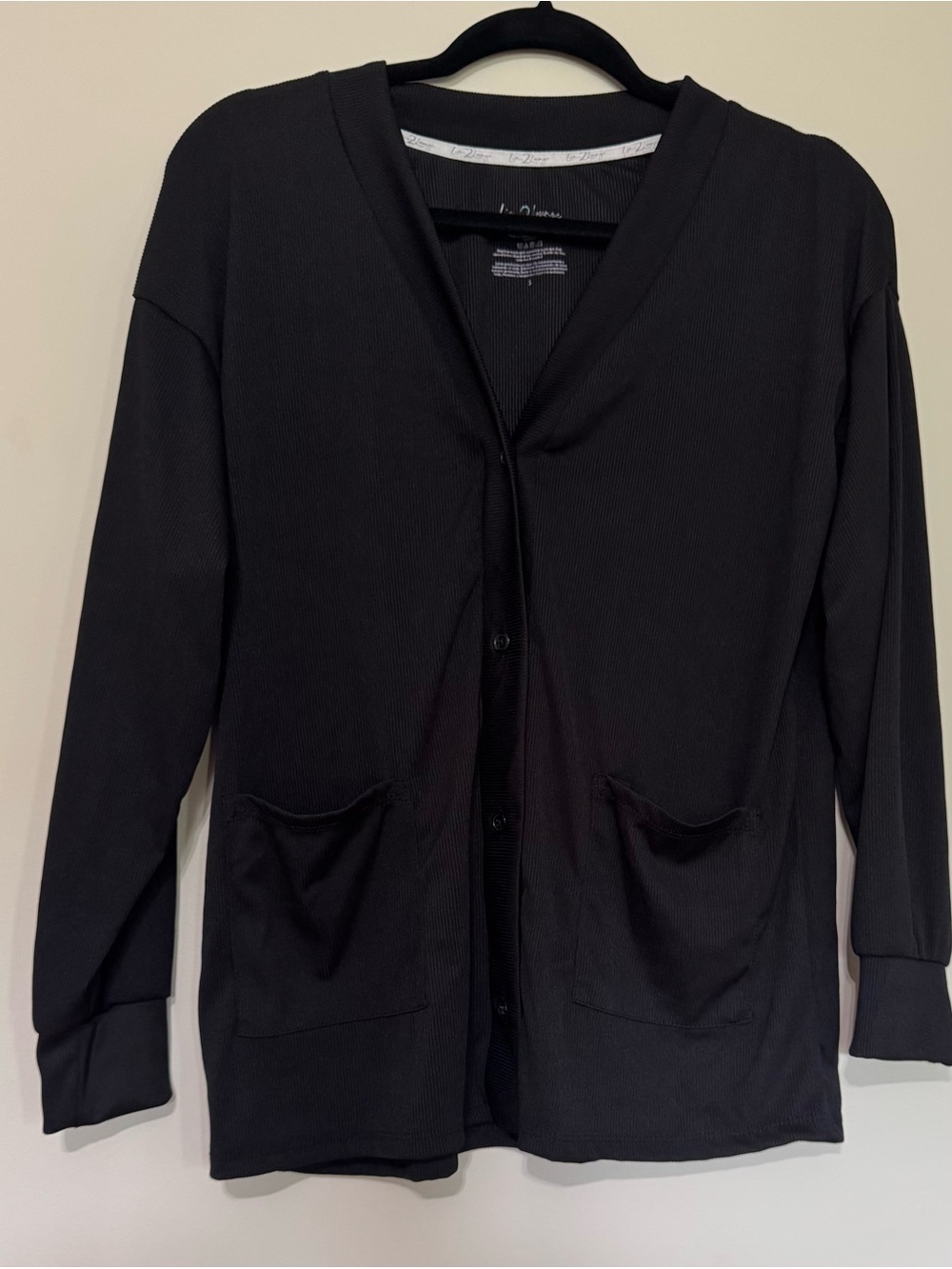 Women's Black Button-Front Cardigan with Front Pockets - Unknown Brand